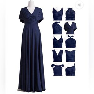 Floor length navy infinity dress with bandeau